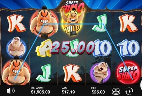Комбинация с диким символом в игровом аппарате Super Sumo